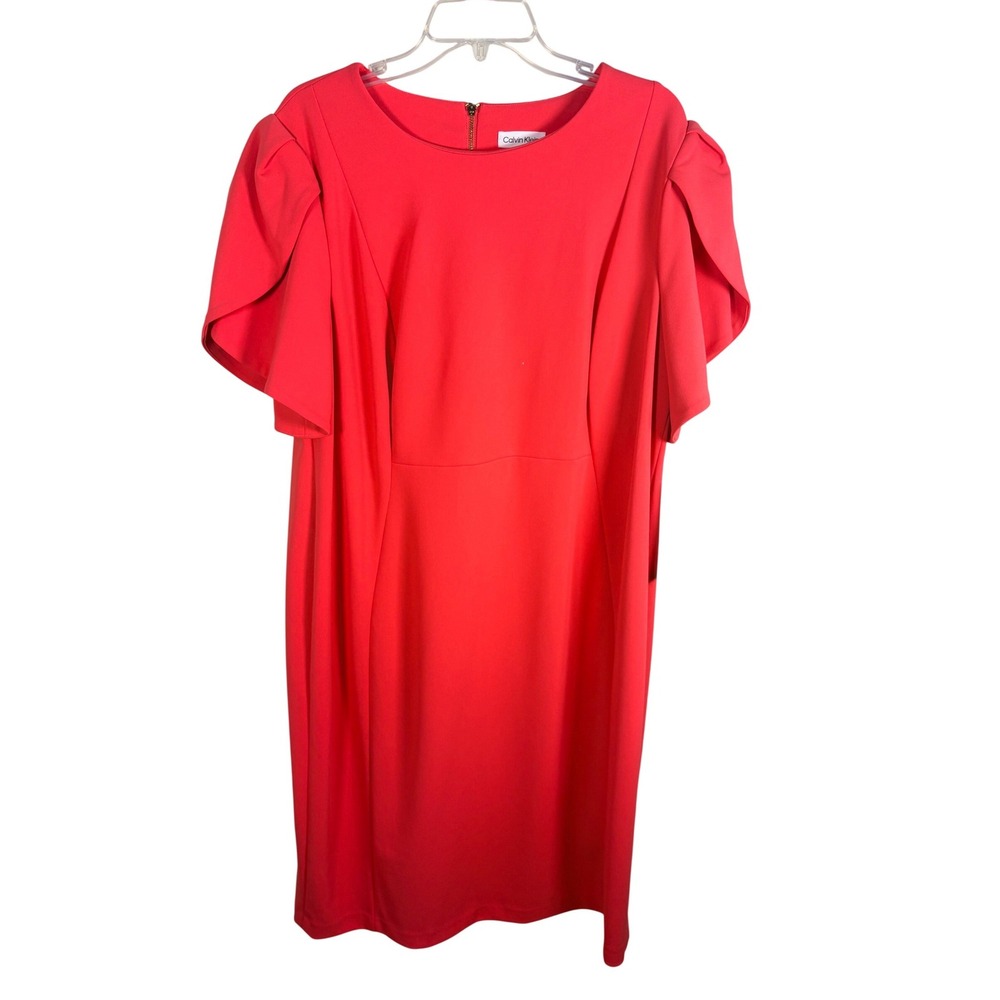 Calvin Klein Sheath Dress 20W Coral Pink New Tulip Sleeve Gold Zipper